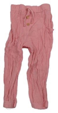 Růžové mušelínové kalhoty s kapsou 