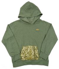 Khaki melírovaná mikina s flitry a kapucí DKNY