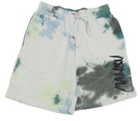 Bílo-zeleno-šedé batikované teplákové kraťasy s nápisem H&M