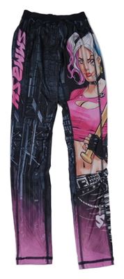 Černo-růžové sportovní legíny s Harley Quinn