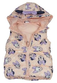 Světlerůžová šusťáková zateplená vesta s Minnie a kapucí Disney