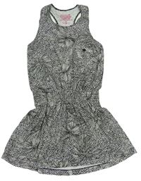 Černo-bílé květované bavlněné šaty Munster