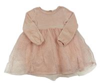 Světlerůžové žinylkovo/tylové šaty s puntíky H&M