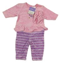 2set - Růžovo-fialový sametový overal + capáčky Tesco 