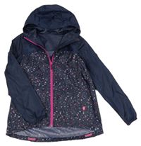 Tmavomodro-růžová funkční šusťáková parka s kapucí Decathlon