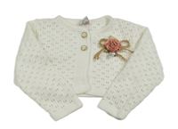 Bílé svetrové bolerko s dirkovaným vzorem a květem Hulsen