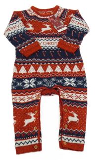 Nové - Modro-bílo-červený vzorovaný pletený overal Tu