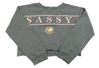 Šedá crop mikina s nápisem Studio