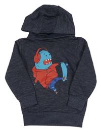 Tmavomodrá melírovaná mikina s příšerkou a kapucí Kiki&Koko