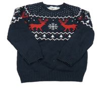 Tmavomodrý svetr s jeleny H&M