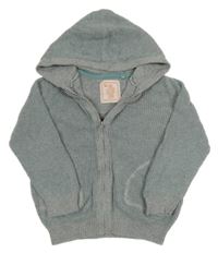 Šedo-tyrkysový propínací svetr s kapucí Tu