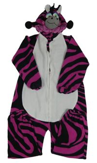 Růžovo-černá vzorovaná fleecová kombinéza s kapucí - kravička