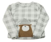 Šedo-bílá kostkovaná chlupatá mikina s medvídkem Tress