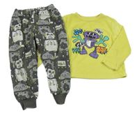 Limetkovo-šedé plyšové pyžamo s roboty Matalan