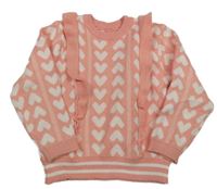 Lososový svetr se srdíčky a volánky Shein