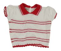 Bílo-červené pruhované svetrové tričko s límečkem