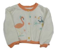 Bílo-oranžový propínací svetr s ptáky Nutmeg