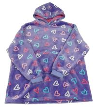 Fialová plyšová zateplená oversize domácí mikina s kapucí 