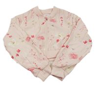 Světlerůžová šusťáková crop bunda s květy Shein