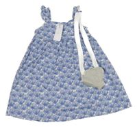 Nové - 2set - Modro-bílé bavlněné šaty s mušličkami + kabelka George