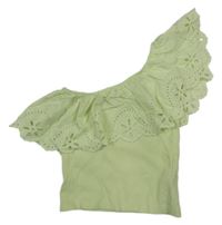 Světlezelený žebrovaný crop top s jedním ramenem a límcem Zara