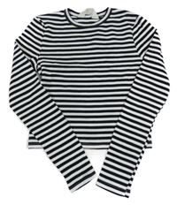 Černo-bílé pruhované žebrované crop triko H&M