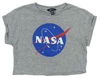Šedé melírované crop tričko s logem - NASA New Look