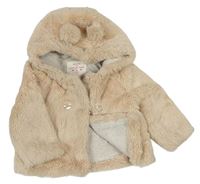 Světlepudrový chlupatý podšitý kabátek s kapucí s oušky F&F