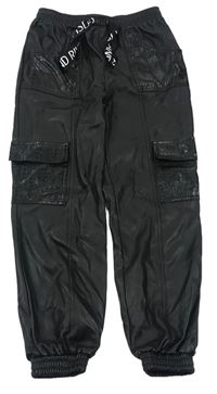 Černé cargo cuff koženkové kalhoty RIVER ISLAND