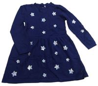 Tmavomodré svetrové šaty s hvězdičkami z flitrů PRIMARK