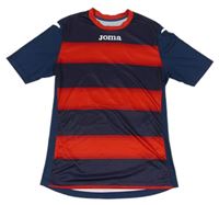 Tmavomodro-červený pruhovaný sportovní fotbalový dres s logem a číslem JOMA