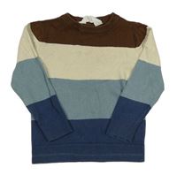 Hnědo-světlebéžovo-šalvějovo-tmavomodrý pruhovaný svetr H&M