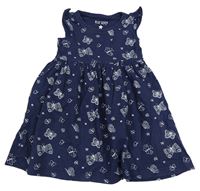 Tmavomodré šaty s motýlky a volánky BLUE SEVEN