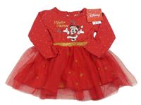 Nové - červeno-zlaté šaty s Minnie s vánočním motivem a puntíky a tylem Disney