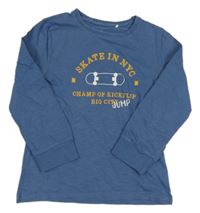 Modro/tmavomodré melírované mikinotriko se skateboardem a nápisy Topolino