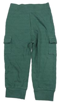 Tmavozelené pruhované/žebrované cargo tepláky PRIMARK