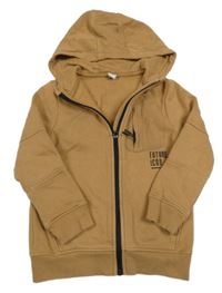 Hnědá propínací mikina s nápisy a kapucí Tu