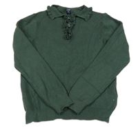 Khaki žebrovaný svetr s volánkem a límečkem KIABI