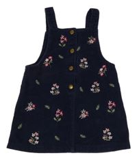 Tmavomodré manšestrové šaty s kytičkami F&F