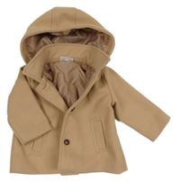 Světlehnědý flaušový podšitý kabát s límečkem a kapucí Ergee