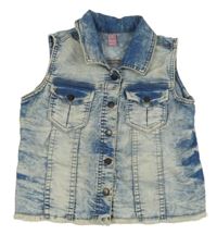 Modro-bílá batikovaná tepláková riflová vesta s límečkem dopodopo