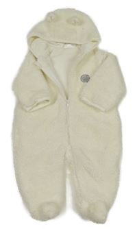 Smetanová huňatá podšitá kombinéza s nášivkou a kapucí s oušky Ergee