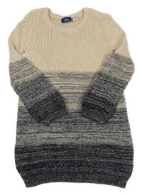 Světlebéžovo-tmavomodré melírované žebrované pletené šaty Chicco