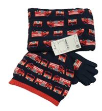 Nové - 3Set - Tmavomodro-červená čepice s hasiči + nákrčník + rukavice C&A