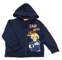 Tmavomodrá propínací mikina s požárníkem Samem a kapucí 