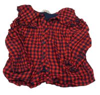 Červeno-tmavomodrá kostkovaná halenka s volánky PRIMARK