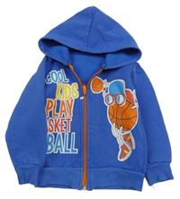 Cobaltově modrá propínací mikina s nápisy a míčem a kapucí