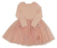 Broskvové šaty s tylem s obrázky z flitrů Next