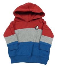 Červeno-šedo-modrá mikina s hvězdičkami a kapucí Next