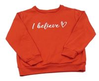 Červená mikina s nápisem a srdíčkem Matalan